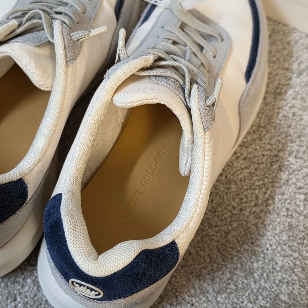 Men's Peter Millar Journeyman Sneakers Ivory Navy Blue MF25EF3 New Size 9.5